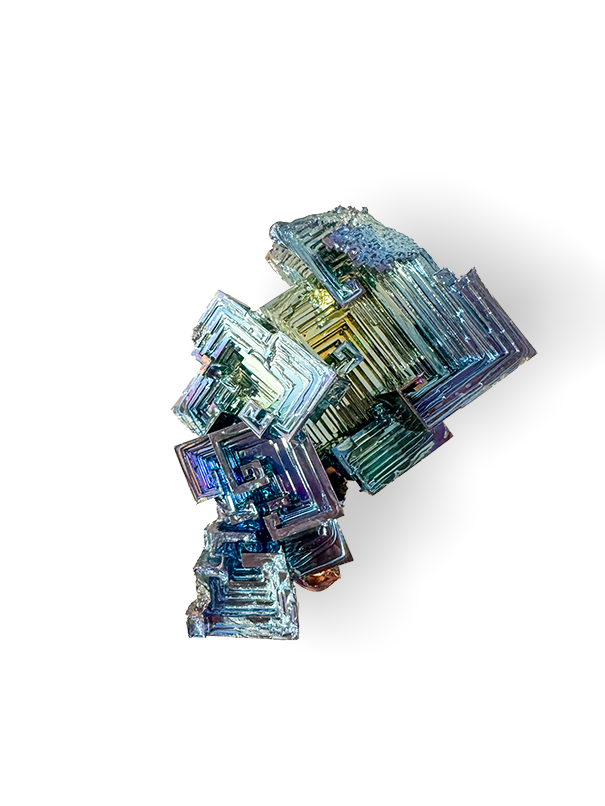 Bismutkristall mit Rosenquarz