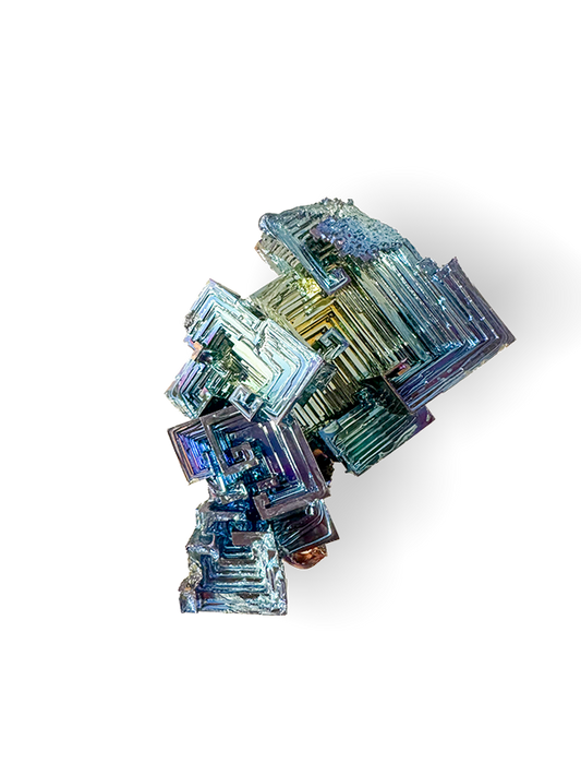 Bismutkristall mit Rosenquarz